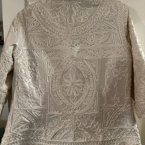 Marisa Baratelli Cream Embellished Open-Front Blazer 100% Thai Silk - Picture 2 of 9